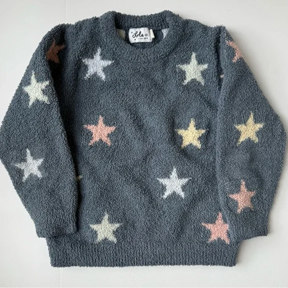 Lola and the Boys Baby You’re A Star Fuzzy Lounge Set Gray Pastel Stars Size 6 - Picture 3 of 6